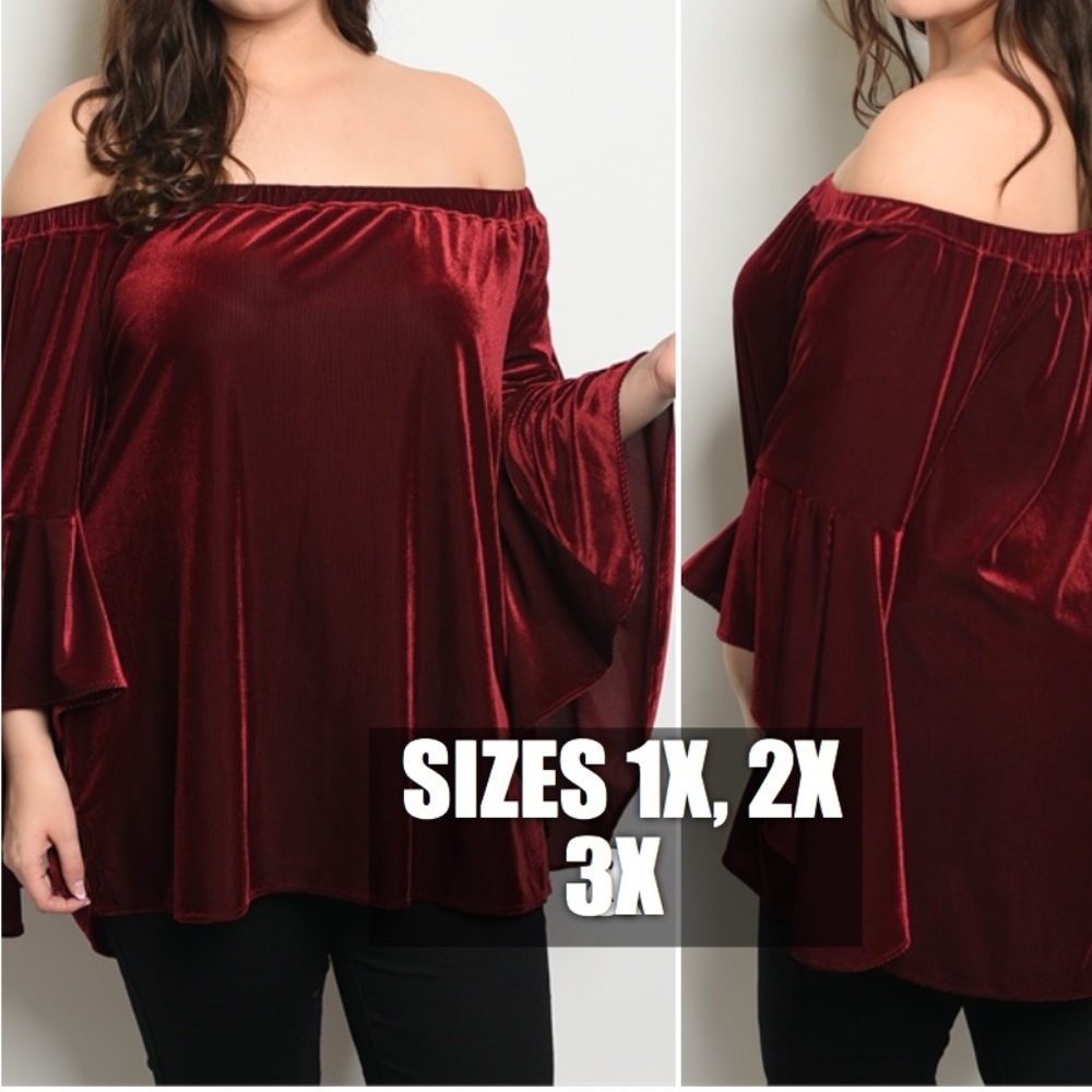 VELVET  OFF SHOULDER BELL SLEEVE TOP